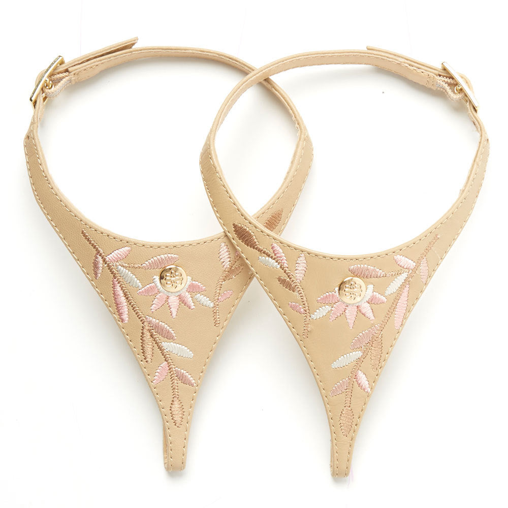 Tan Leather Floral Embroidery
